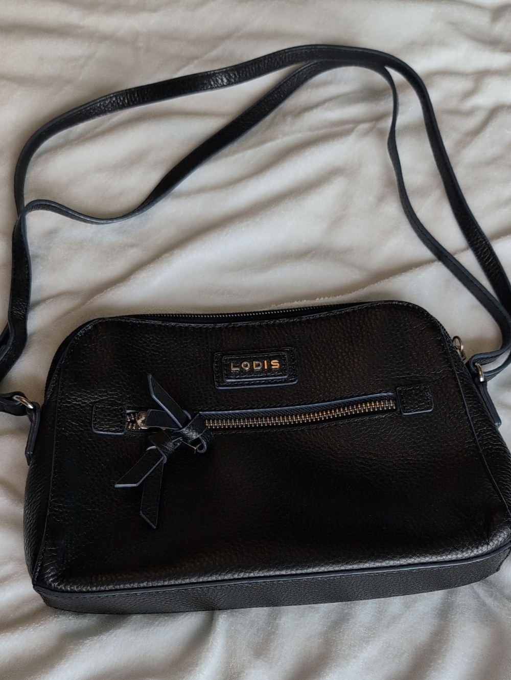 LODIS Charlotte Black Pebbled Leather Crossbody Bag Zip Shoulder Purse Small